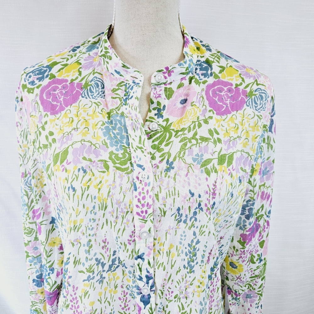 Banjanan White Floral Longsleeve Buttondown Tunic size Large - Picture 2 of 10